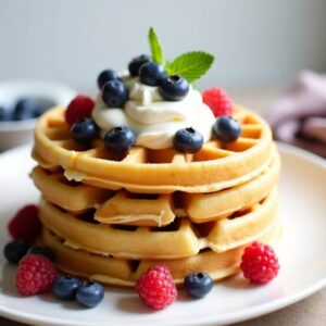 Keto gofry z borówkami i bitą śmietaną kokosową – deser bez cukru