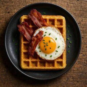 Keto gofry wytrawne z boczkiem, szczypiorkiem i jajkiem – sycące śniadanie keto
