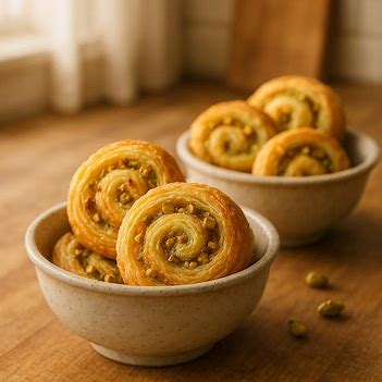 Rollsy pistacjowe bez laktozy podane w miseczkach
