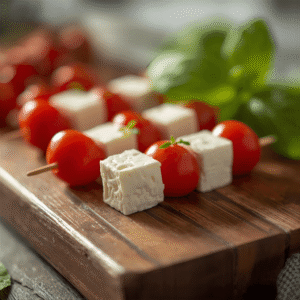 Koreczki z serem feta i pomidorkami koktajlowymi