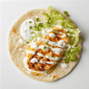 Fit wrap z serka wiejskiego z kurczakiem, sałatą lodową i jogurtem naturalnym