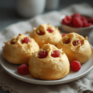 drożdżówki proteinowe z malinami i kruszonką