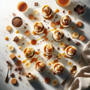 mini deserki banoffee na stole z filiżanką kawy