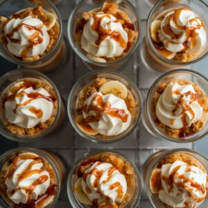 9 deserków banoffee na stole - gotowe do podania