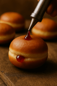 Nadziewanie pączków konfiturą różaną