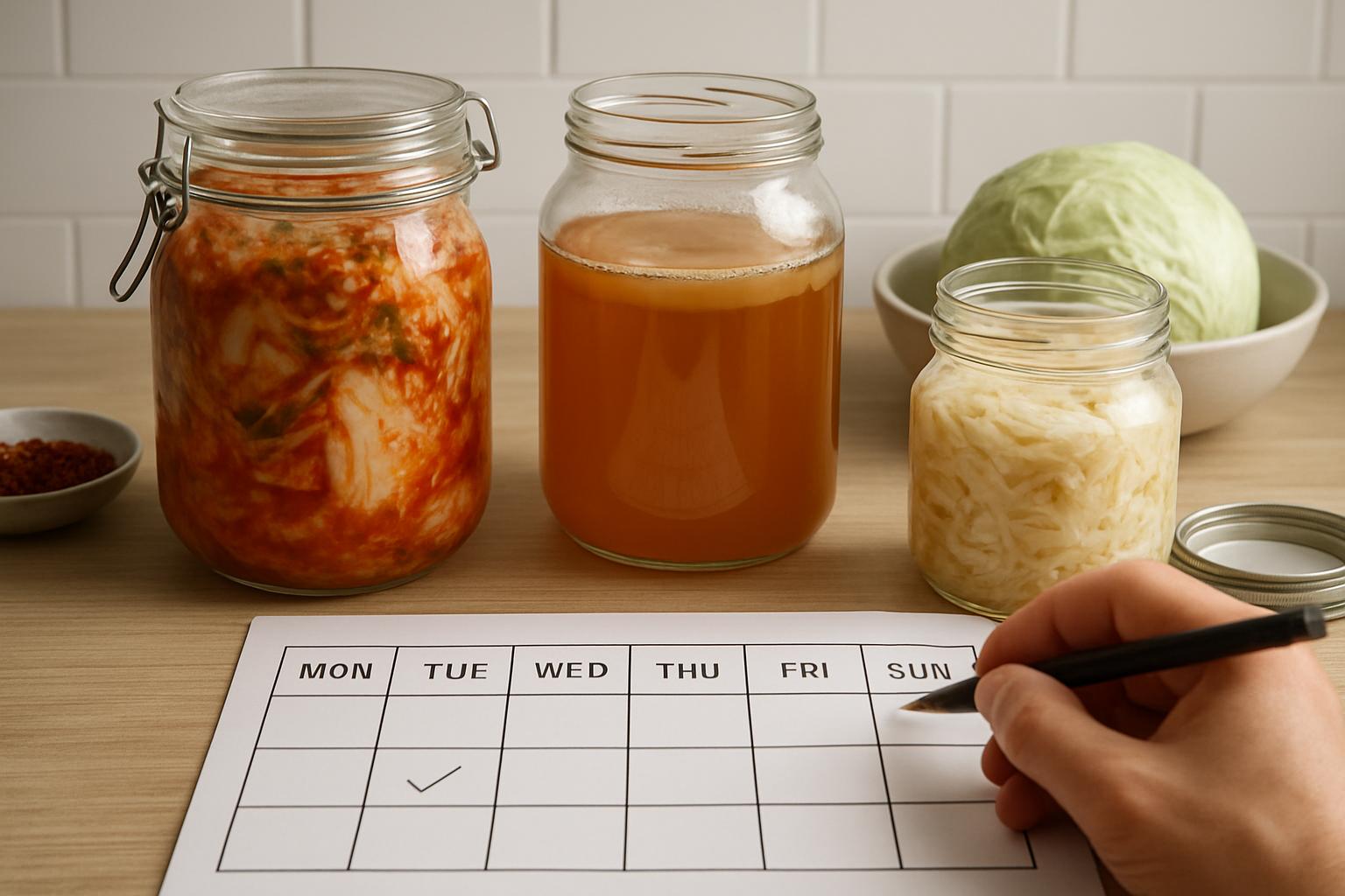 Fermentacja domowa – jak bezpiecznie robić własne kimchi, kombuchę i zakwasy?. Plan tygodniowy: praktyczny harmonogram domowej fermentacji Fermentacja domowa – jak bezpiecznie robić własne kimchi, kombuchę i zakwasy?. Plan tygodniowy: praktyczny harmonogram domowej fermentacji
