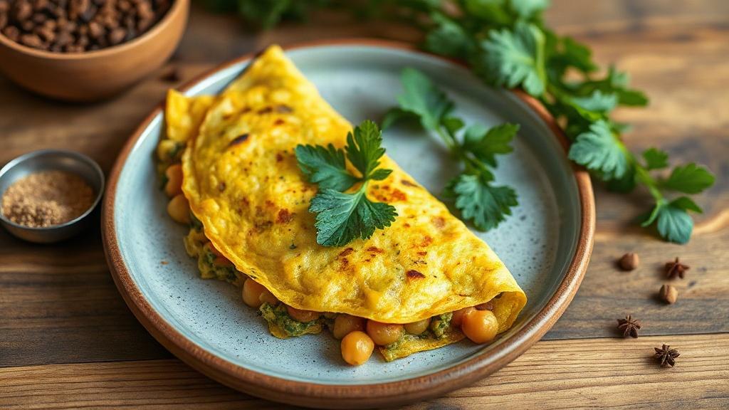 Omlet warzywny na bazie mąki z ciecierzycy – śniadanie roślinne. Przyprawy i aromaty — jak je łączyć Omlet warzywny na bazie mąki z ciecierzycy – śniadanie roślinne. Przyprawy i aromaty — jak je łączyć